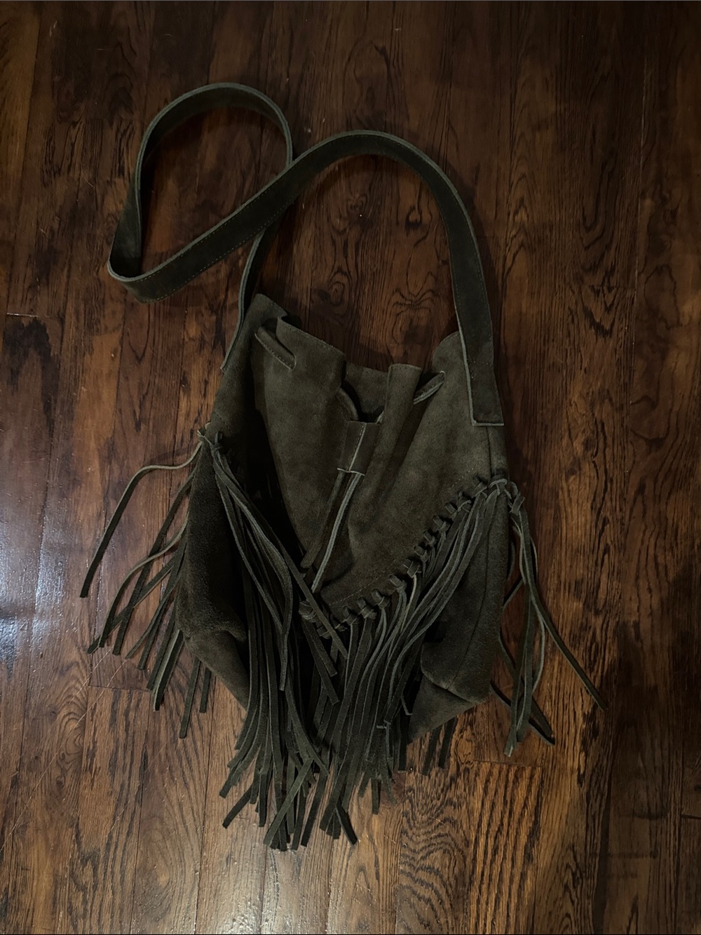 Boho chic Fringe Suede Crossbody Bag- Dark Olive New from my tripToPuebla City